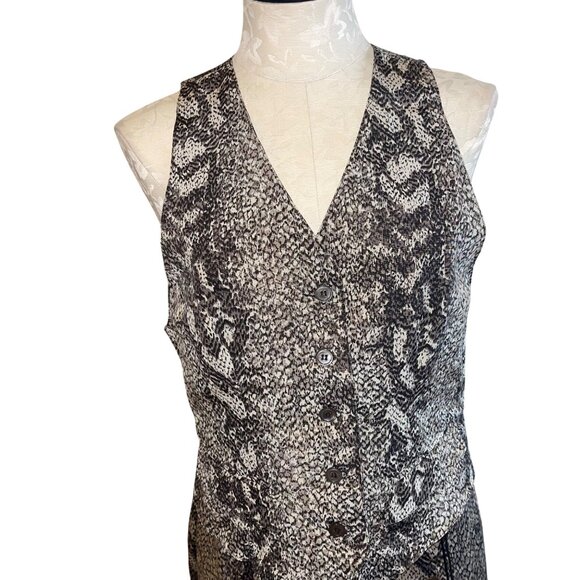 Perry Ellis Vintage Womens Skirt Set Size 6 Gray Snake Print 3 Piece Pure Silk - Picture 13 of 16